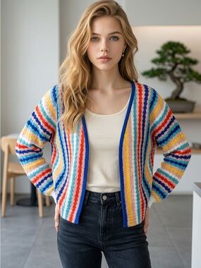 Women's Unbranded Multi-Color Striped Cardigan Sweater Size M